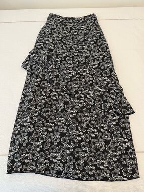 Black Floral Maxi Skirt with Tiered Ruffle